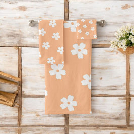 Conjunto De Toalhas Pêssego Branco e Retro Floral Branco, Cheio
