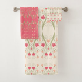 Conjunto De Toalhas Pêssego de Pastas Rosa e Verde