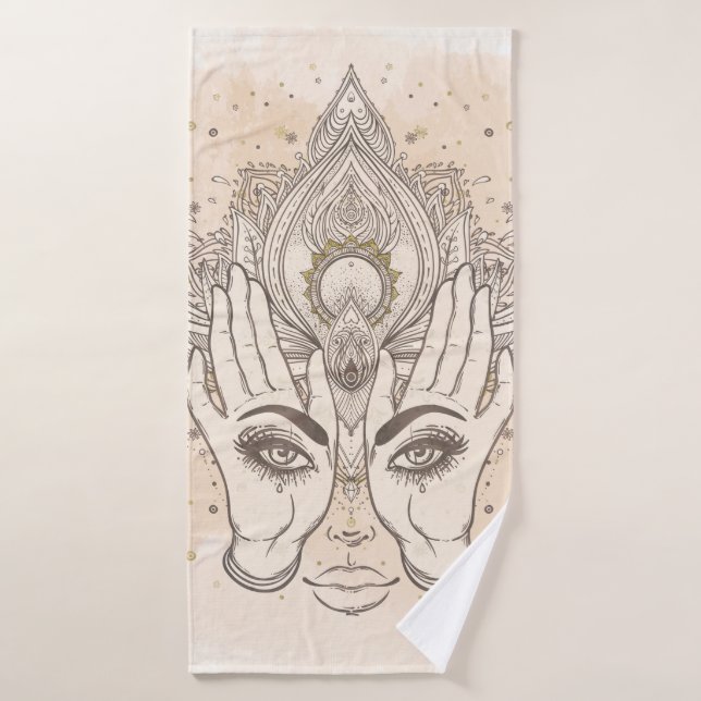 Conjunto De Toalhas Pêssego & Dourado Boho Flor de Lótus Beleza (Toalha de Banho)