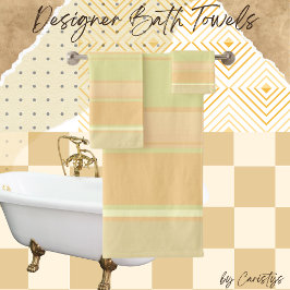 Conjunto De Toalhas Pêssego em Faixa Contemporânea, Creme, Verde Claro