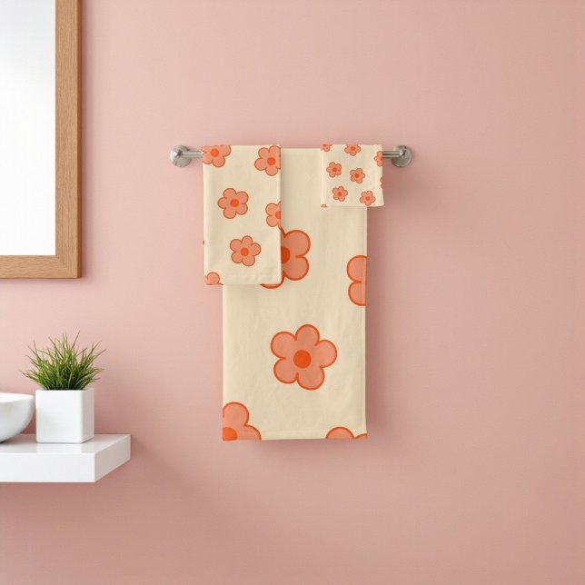 Conjunto De Toalhas Pessegueira Laranja-Pêssego Flor (Preppy Peach Orange Hippie Flower Bath Towel Set)