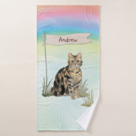 Conjunto De Toalhas Pet Cat Tabby de Nome Personalizado