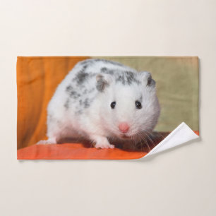 Conjunto De Toalhas Pet Negro Branco De Hamster Sírio Bonito Sentado