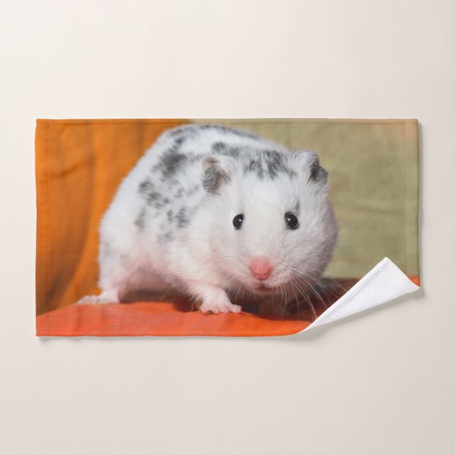 Conjunto De Toalhas Pet Negro Branco De Hamster Sírio Bonito Sentado D (Toalha de mão)
