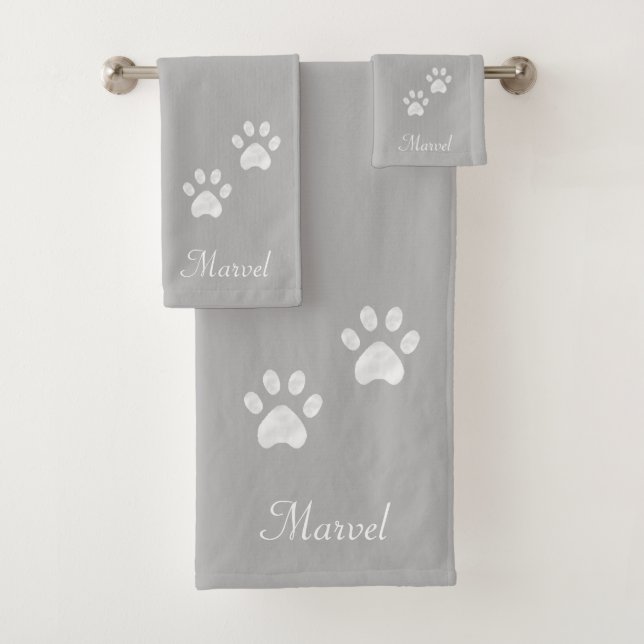 Conjunto De Toalhas Pet Paws na Cinza (Insitu)
