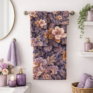 Conjunto De Toalhas Pétalas de Antiguíssima Herança floral roxo