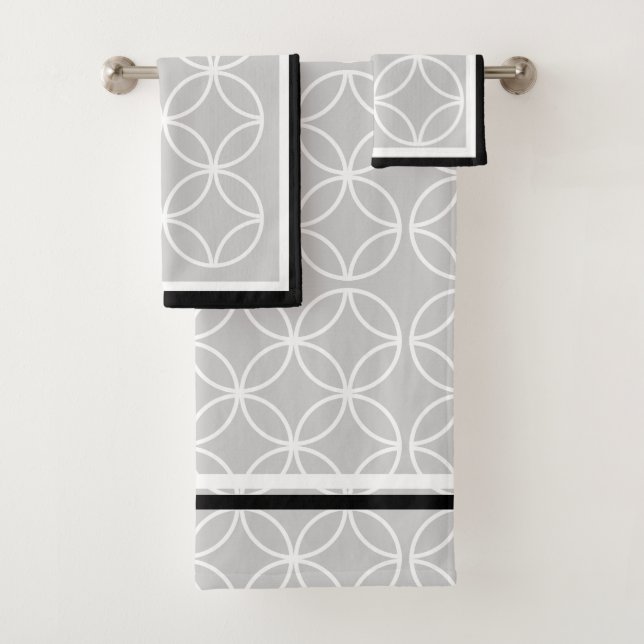 Conjunto De Toalhas Pétalas de círculo diamantes cinza preta branca (Insitu)