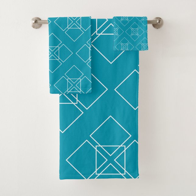 Conjunto De Toalhas Pétalas de Teal e Quadrado Branco (Insitu)