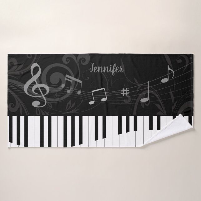 Conjunto De Toalhas Piano e notas musicais lunáticos personalizados (Toalha de Banho)