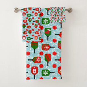 Conjunto De Toalhas Pickleball Red Green Flocos de neve azuis