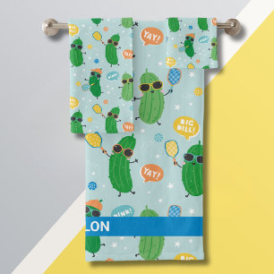 Conjunto De Toalhas Picles Cute tocando Pickleball em azul claro