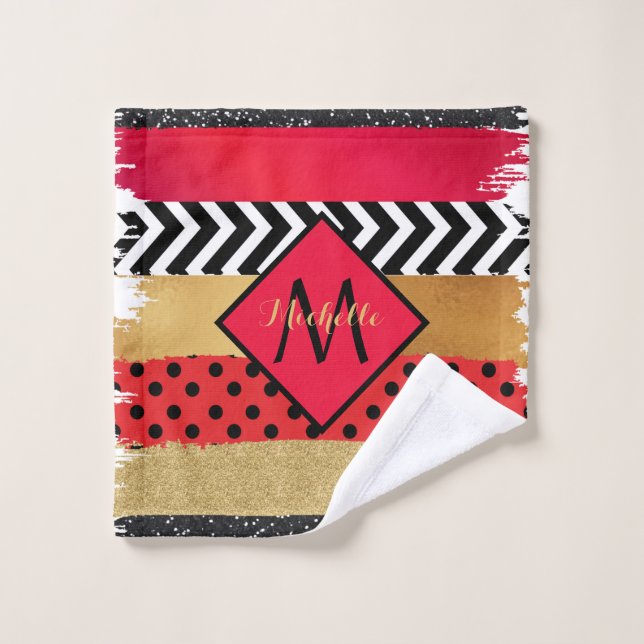 Conjunto De Toalhas Pincel Dourado Vermelho Preto Escovo Monograma (Pano de lavar)
