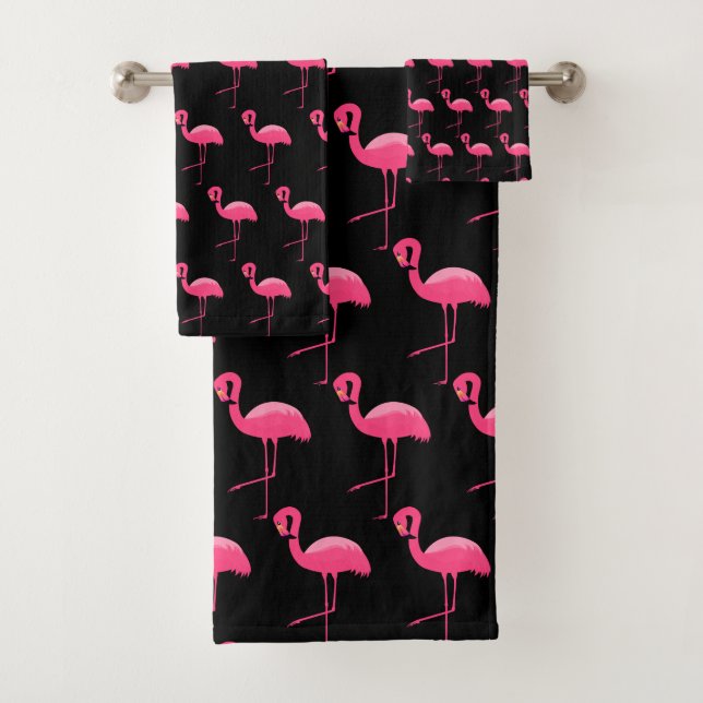 CONJUNTO DE TOALHAS PINCO PRETO FLAMINGO BRILHO BANHO FIXADO PARA O CO (Insitu)