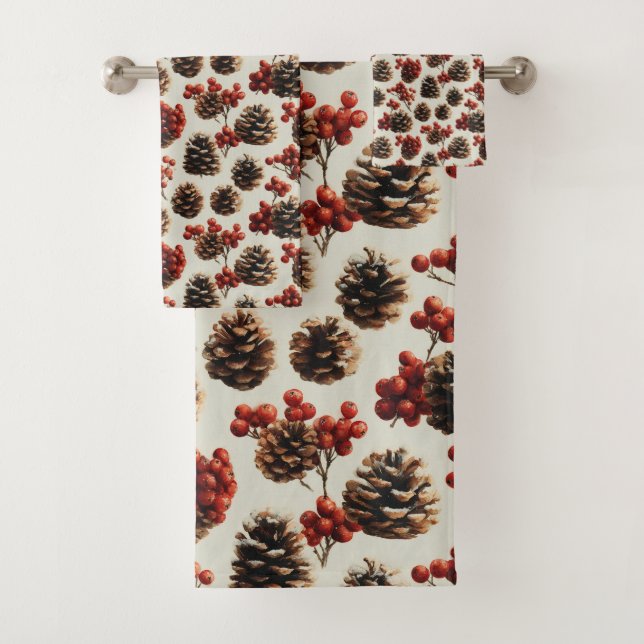 Conjunto De Toalhas Pine Cones e Red Berries (Insitu)
