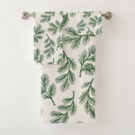 Conjunto De Toalhas Pine Needle Lane - Botanical Pinecone Pattern