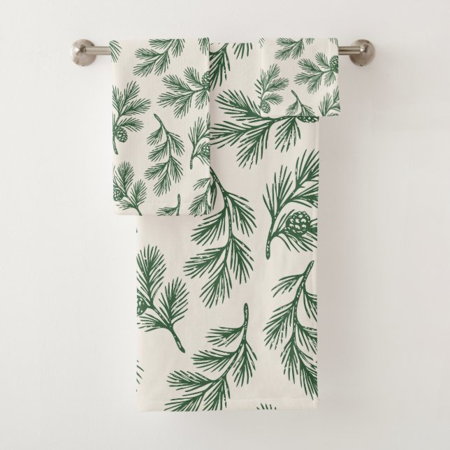 Conjunto De Toalhas Pine Needle Lane - Botanical Pinecone Pattern (Insitu)