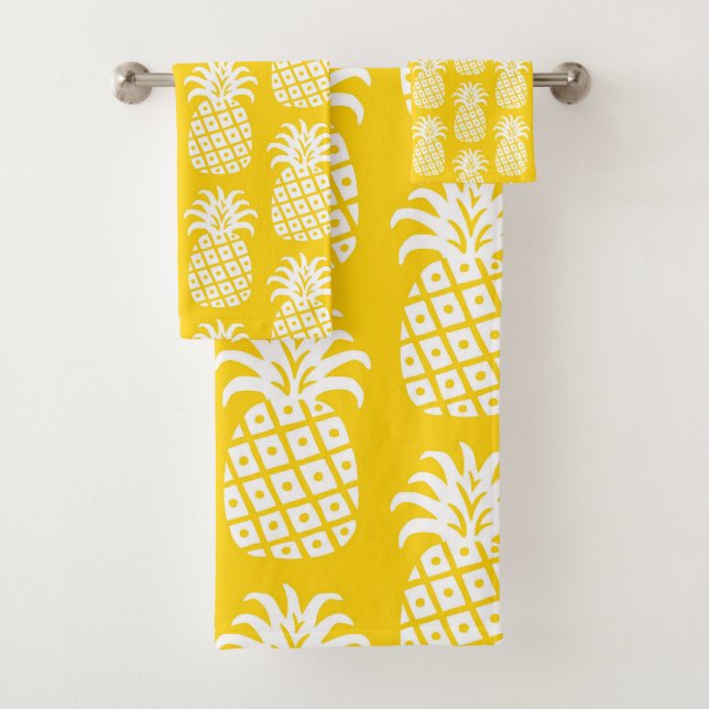 Conjunto De Toalhas Pineapple Padrão Amarelo e branco (Insitu)