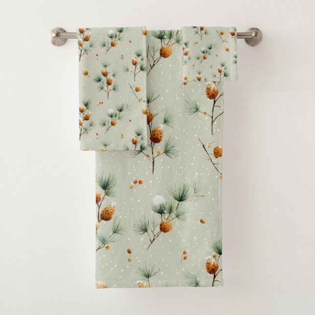 Conjunto De Toalhas Pinecones de inverno e Ramificações de Neve (Insitu)