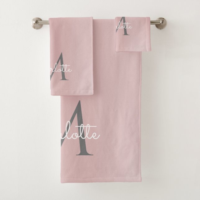 Conjunto De Toalhas Pingo de Brilho Rosa Monograma Elegante Grafia Fem (Insitu)