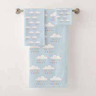 Conjunto De Toalhas Pingos de chuva felizes coloridos das nuvens