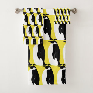 Conjunto De Toalhas Pinguim Iluminando Preto Amarelo Branco