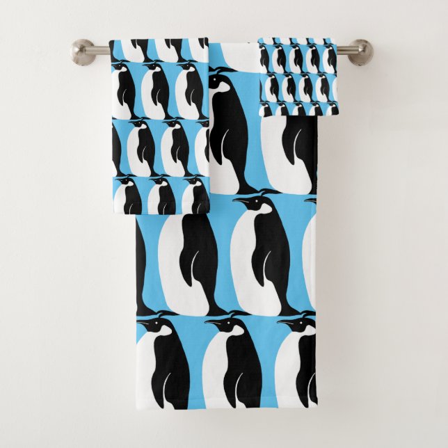 Conjunto De Toalhas Pinguim Padrão Aqua Preto Branco (Insitu)