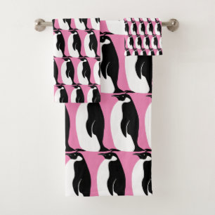 Conjunto De Toalhas Pinguim - Padrão Cor-de-rosa preto branco