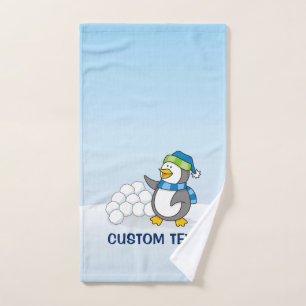 Conjunto De Toalhas Pinguim pequeno com bolas de neve balançando