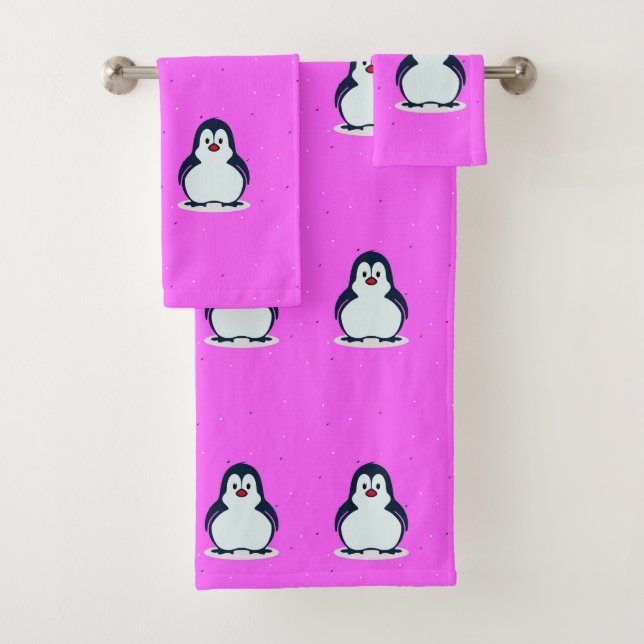 Conjunto De Toalhas Pinguins bonitos a rosa (Insitu)