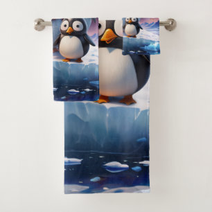 Conjunto De Toalhas Pinguins bonitos estilo cartoon, amigos.