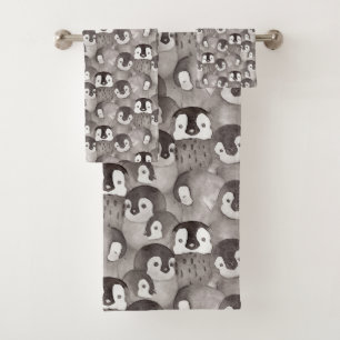Conjunto De Toalhas Pinguins de Bebê Cachorro Padrão de Aquarela 