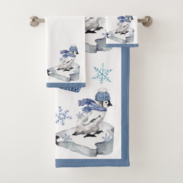Conjunto De Toalhas Pinguins Flocos de Neve Água Natal  (Insitu)