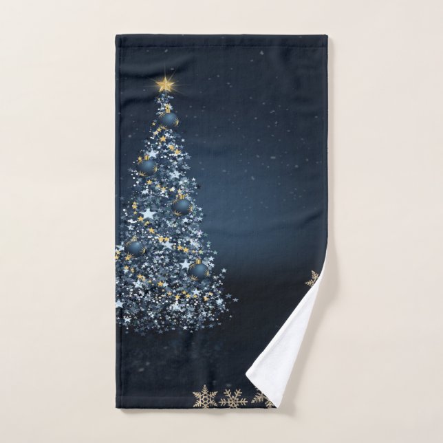 Conjunto De Toalhas Pinheiro de Natal Azul, Flocos de Neve (Toalha de mão)