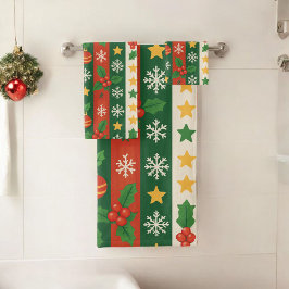 Conjunto De Toalhas Pinheiro Verde Vermelho e Berry Stripes Feriado Bo