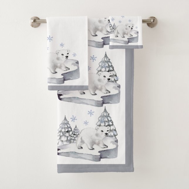 Conjunto De Toalhas Pinheiros de Urso Polar Branco da Aquarela Natal (Insitu)