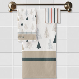 Conjunto De Toalhas Pinheiros Primitivos em Branco