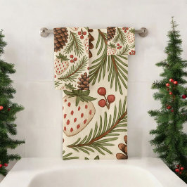 Conjunto De Toalhas Pinho Verde Vermelho e Aquarela Russa de Feriado B