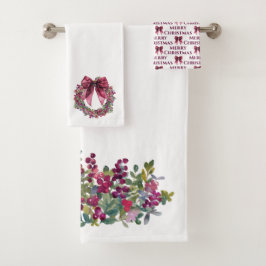 Conjunto De Toalhas Pink and Green Berry Christmas Towel Set