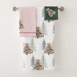 Conjunto De Toalhas Pink and Green Brushstroke Christmas Tree