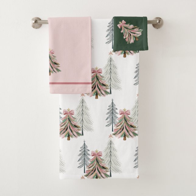 Conjunto De Toalhas Pink and Green Brushstroke Christmas Tree (Insitu)