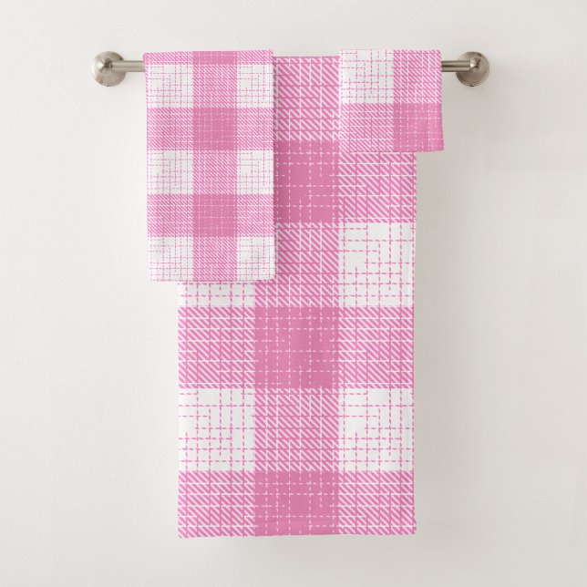 Conjunto De Toalhas Pink and White Bold Checkered Plaid Design  (Criador carregado)