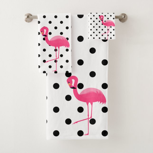 CONJUNTO DE TOALHAS PINK BLACK SPOT FLAMINGO BANTHROOM SET (Insitu)
