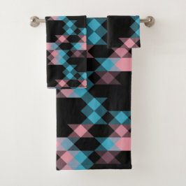 Conjunto De Toalhas pink blue and black geometric
