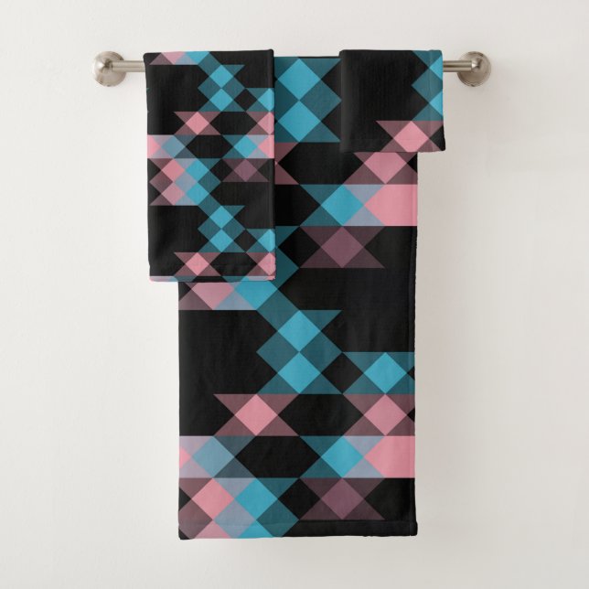Conjunto De Toalhas pink blue and black geometric (Insitu)