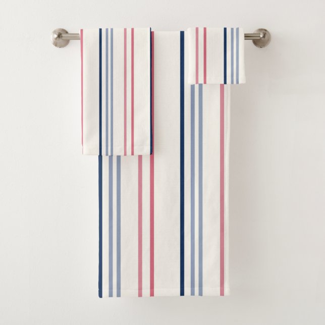 Conjunto De Toalhas Pink blue and white stripes (Insitu)