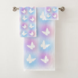 Conjunto De Toalhas "Pink & Blue" Butterfly Bath Towell Set
