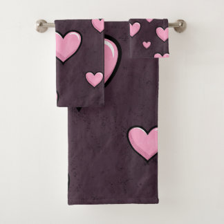 Conjunto De Toalhas Pink Cartoon Hearts on Dark Grunge Texture