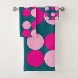 Conjunto De Toalhas Pink Circles on Green Towel