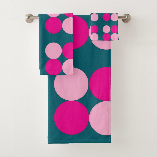 Conjunto De Toalhas Pink Circles on Green Towel (Insitu)