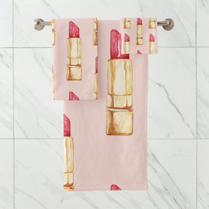 Conjunto De Toalhas Pink e Lipstick vermelho modernos de Pastel